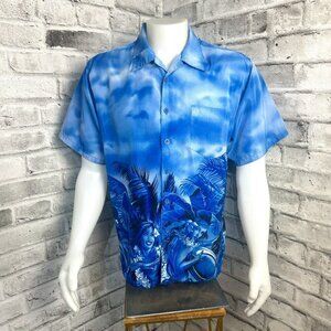 Surf Guru Polynesian Hawaiian Tropical Print Short Sleeve Casual Shirt